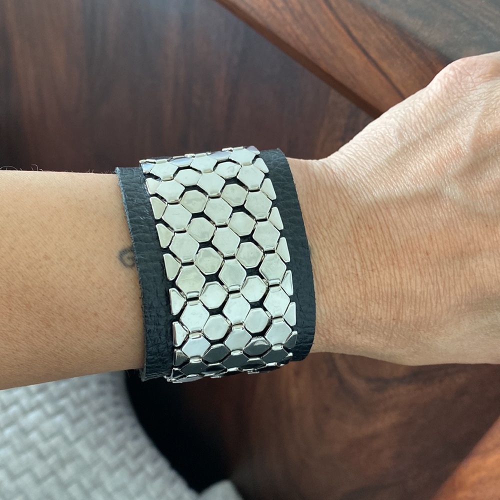 Metal scaled leather cuff bracelet